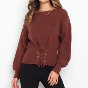 NEW PETAL & PUP BERRIDA KNIT SWEATER IN CHOCOLATE BROWN SZ XS